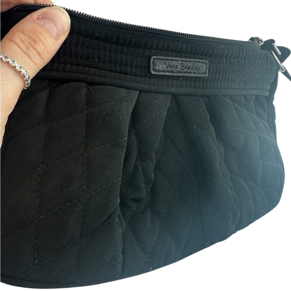 Vera Bradley black quilted adjustable crossbody bag colorful polka dot interior